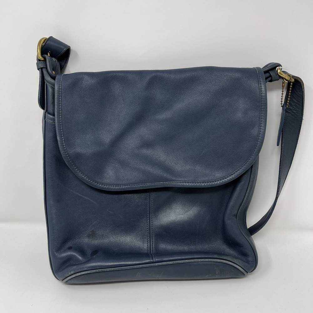 Vintage Coach 4115 Whitney Flap Crossbody Shoulder Bag Blue Leather Brass USA - Picture 10 of 16